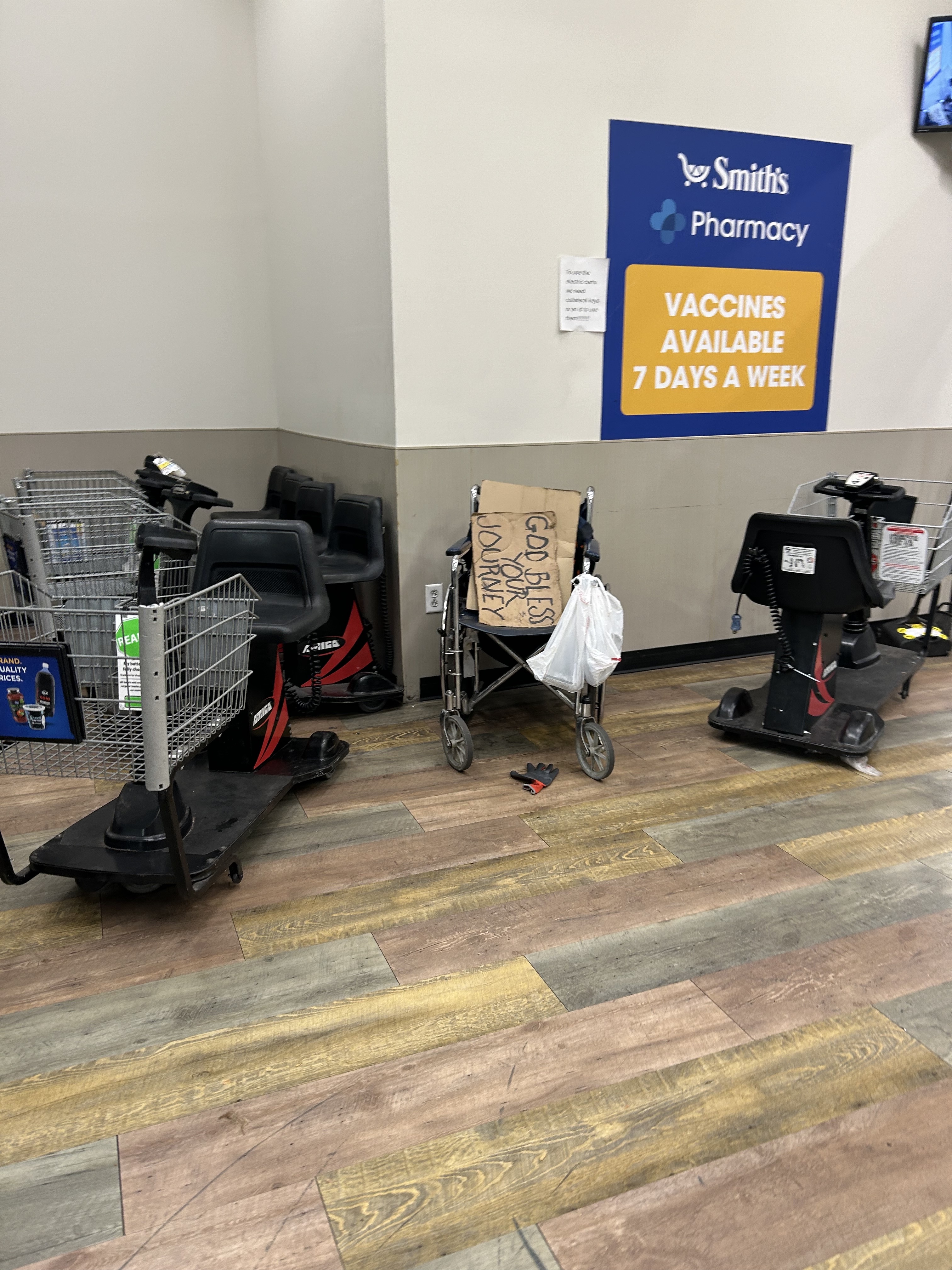 some wheelchairs in a grocery store