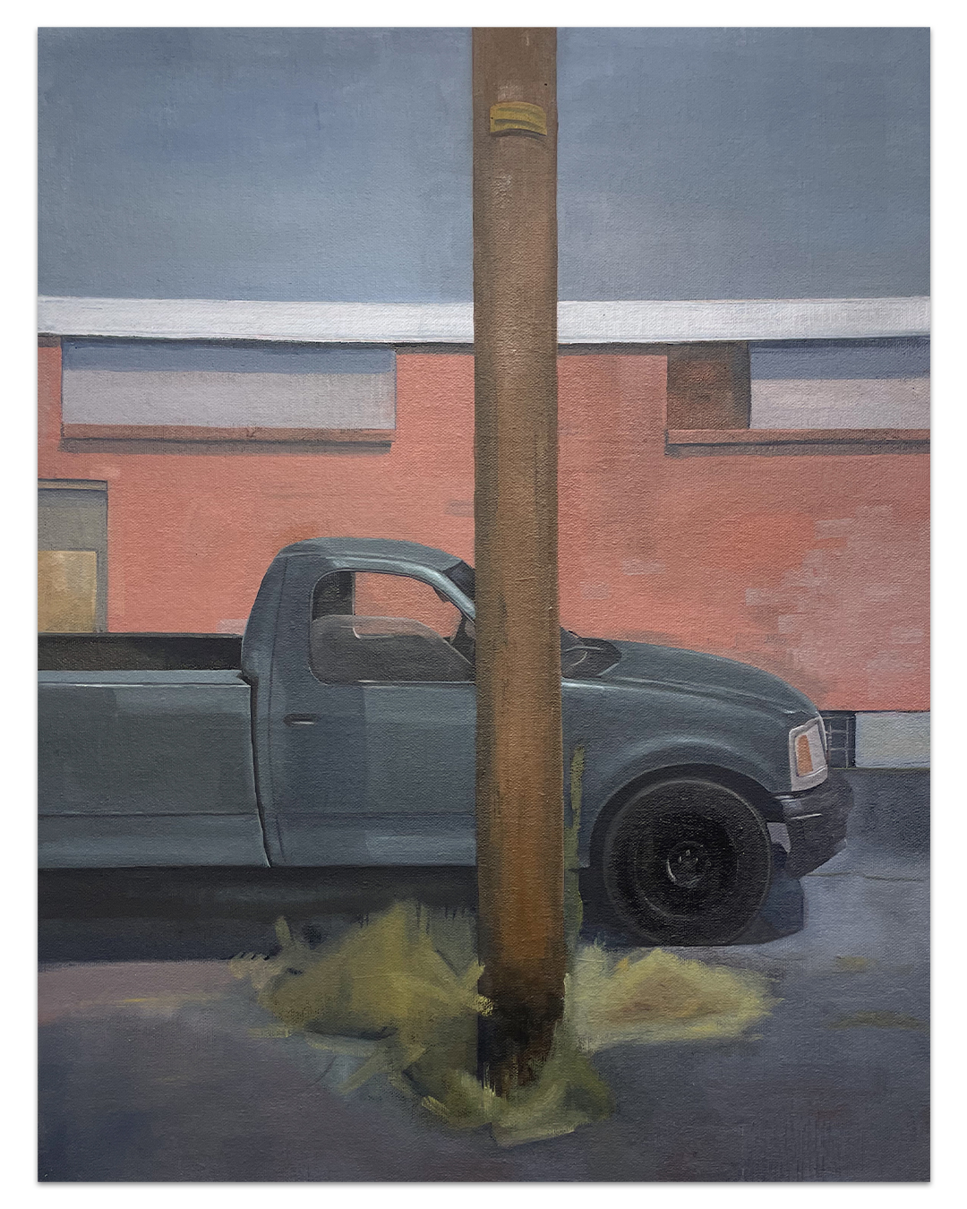 a painting of a truck and a telephone pole