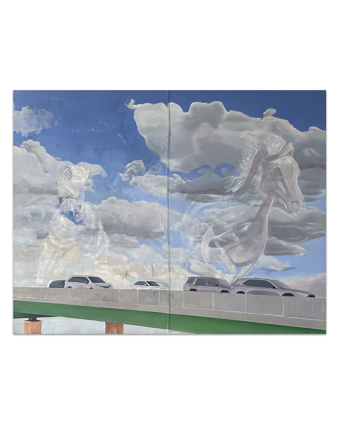 a painting of some clouds shaped like horses